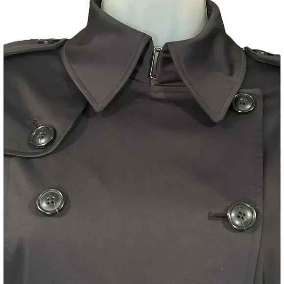 Cole Haan Double Breasted Trench Coat Women's Size 4 Black Satin Lined Classic - Picture 7 of 16